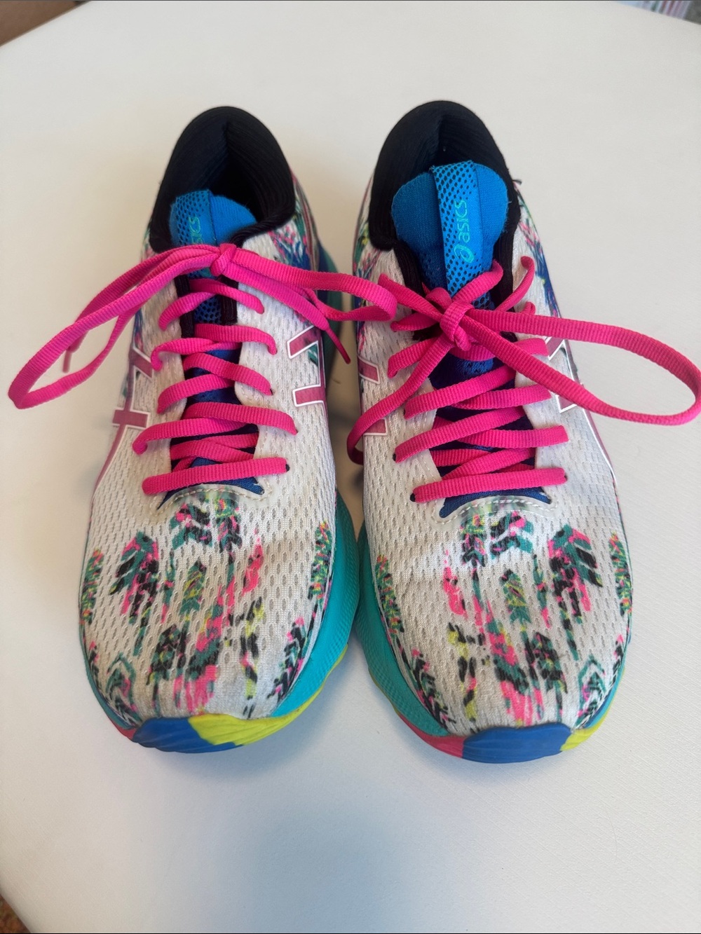 ASICS Women's Gel Nimbus 24 Athletic Shoes with Pink Laces and Teal Soles